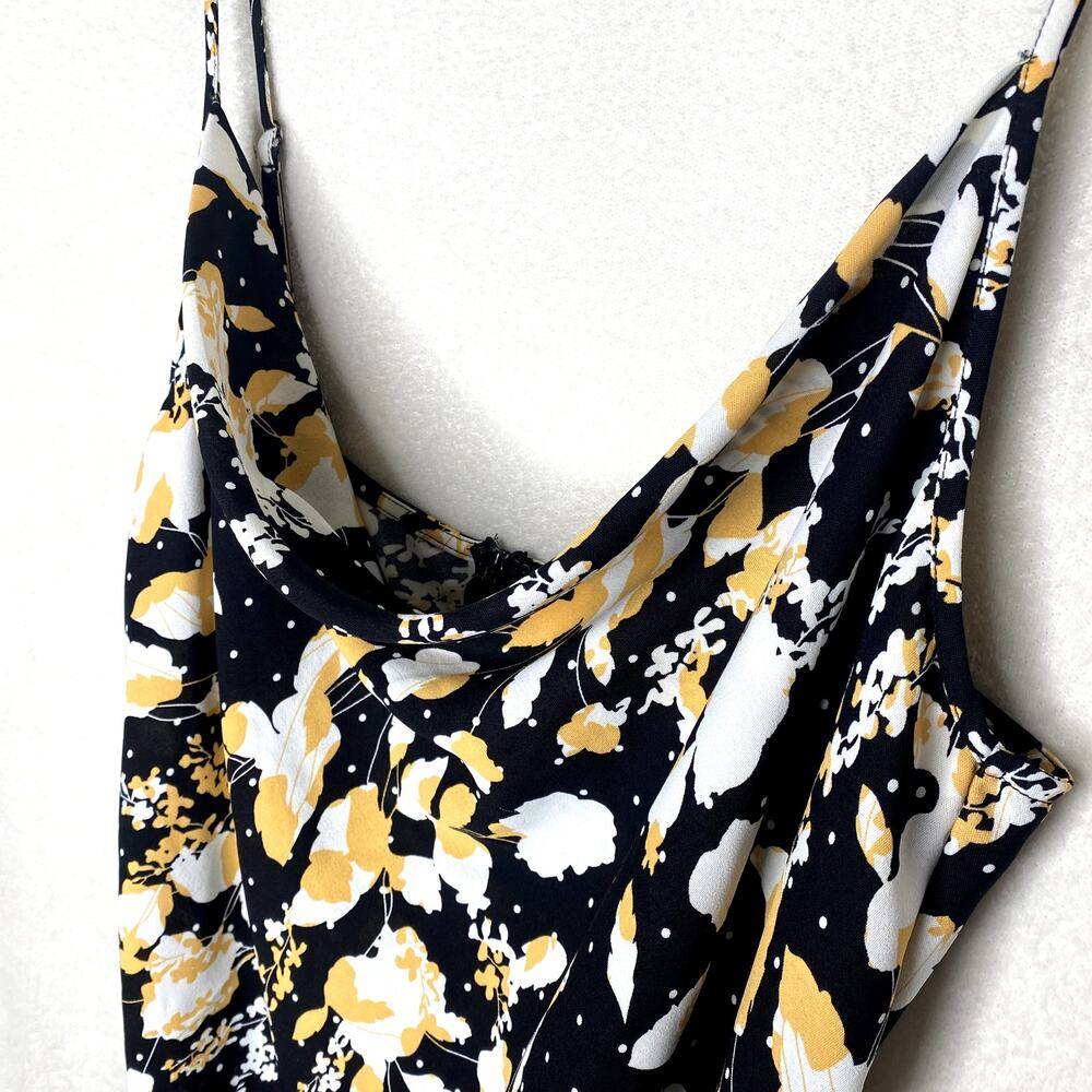 Lulus I Wanna Be Yours Floral Sleeveless Mini Slip Dress XL Black Cowl Neck - Picture 3 of 11